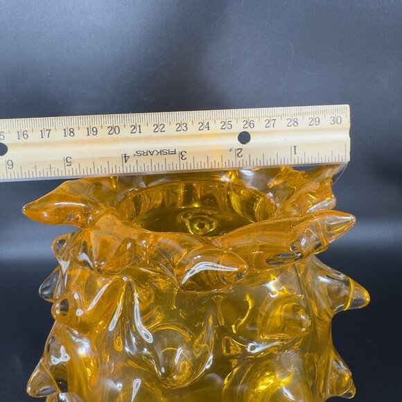 Brutalist Lazy Susan Amber Art Glass Thorn Vase Heavy Glass Vase Vessel Decor - Picture 4 of 16
